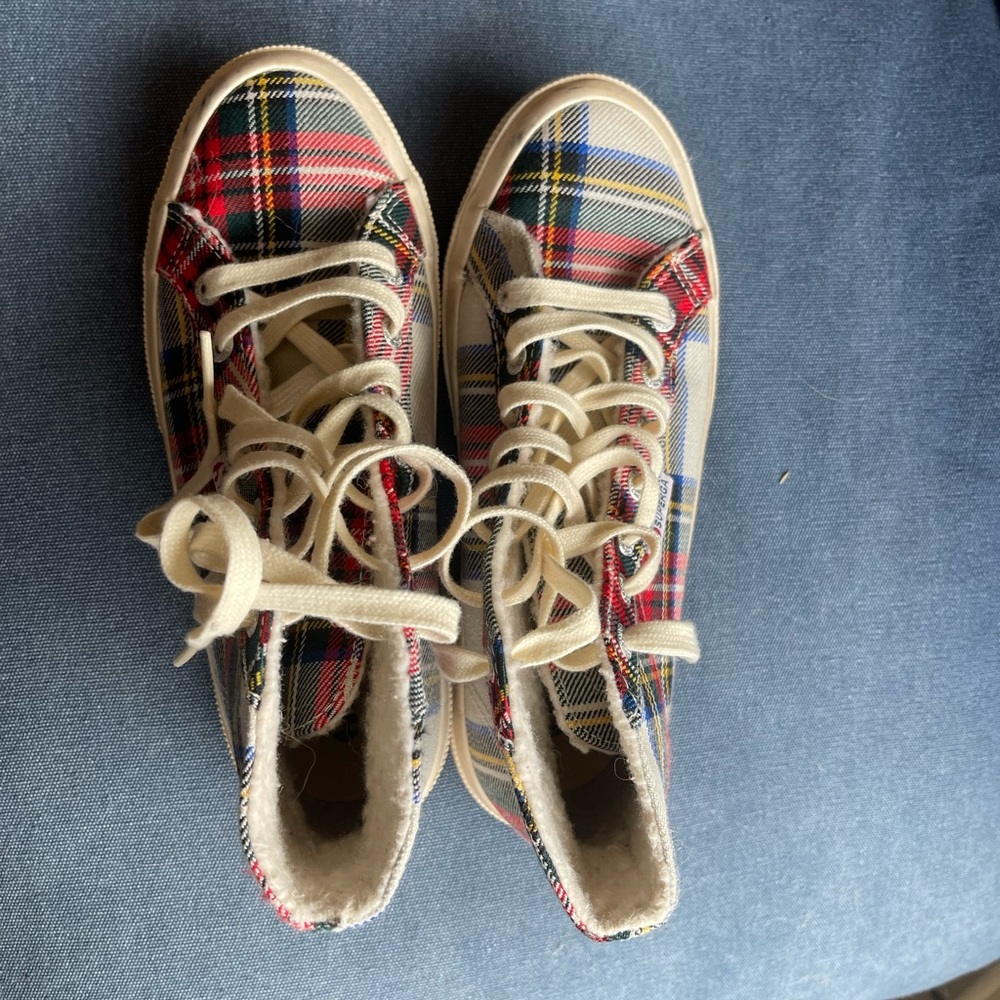 Superga Plaid Shearling High Tops - SIZE 38/7.5 - Picture 5 of 7
